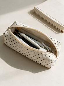 Korean & Japanese Style Polka Dot Pencil Case, Cute Fabric Zipper Pencil Pouch, Portable Lightweight Stationery Storage Bag, Suitable For Students And Office Use - Multiple Styles - View 6