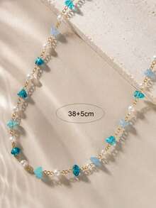 1pc Bohemian Fashion Gradient Asymmetrical Faux Pearl Beaded Necklace For Women, Suitable For Daily Wear, Vacation, Commuting, Party (Crushed Stone Color, Quantity And Shape Random) - Multicolor - View 3