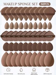 50-10pcs Combo Pack Makeup Sponge Set, Professional Sponge Wholesale, Stock Up Pack, Ultra Soft Concealer Sponge, Facial Makeup Tool, Suitable For Liquid Foundation, Powder, Toner - Coffee Brown - View 9