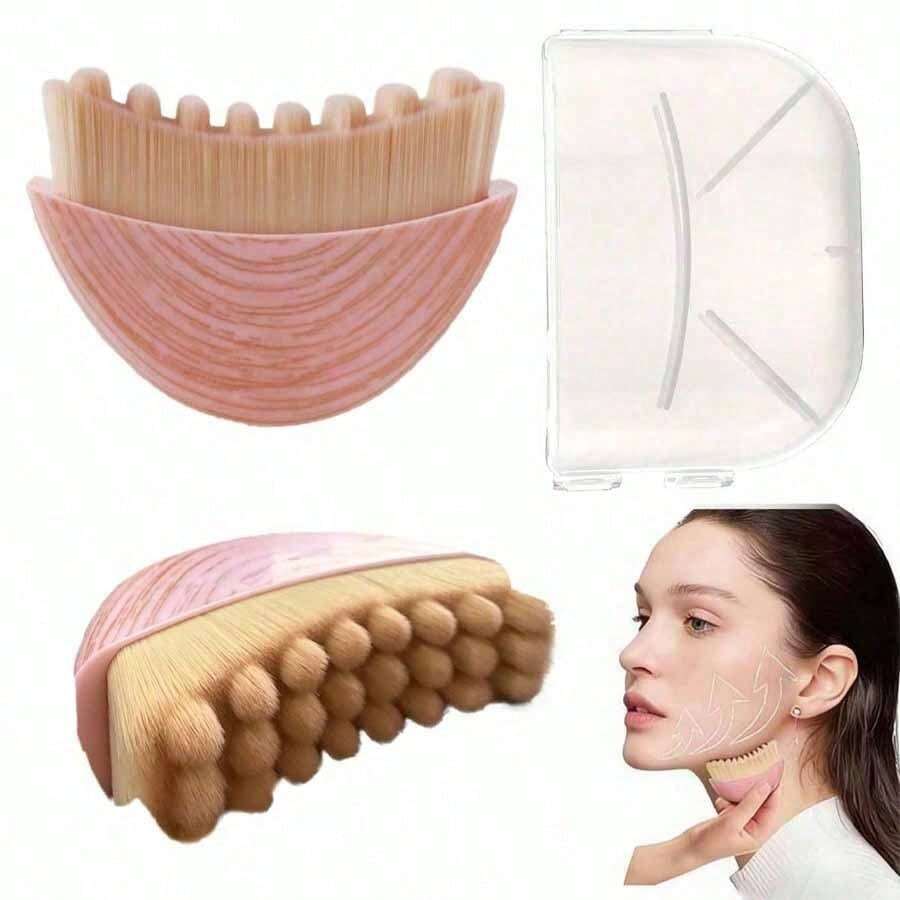 Set de 1/3 piezas para masaje y cuidado facial: cepillo facial de contorno linfático, tabla Gua Sha en forma de corazón de acero inoxidable, cepillo facial seco, masajeador de drenaje linfático para rostro, mentón y definición de mandíbula, cepillo rosa de drenaje linfático para modelar rostro y Body