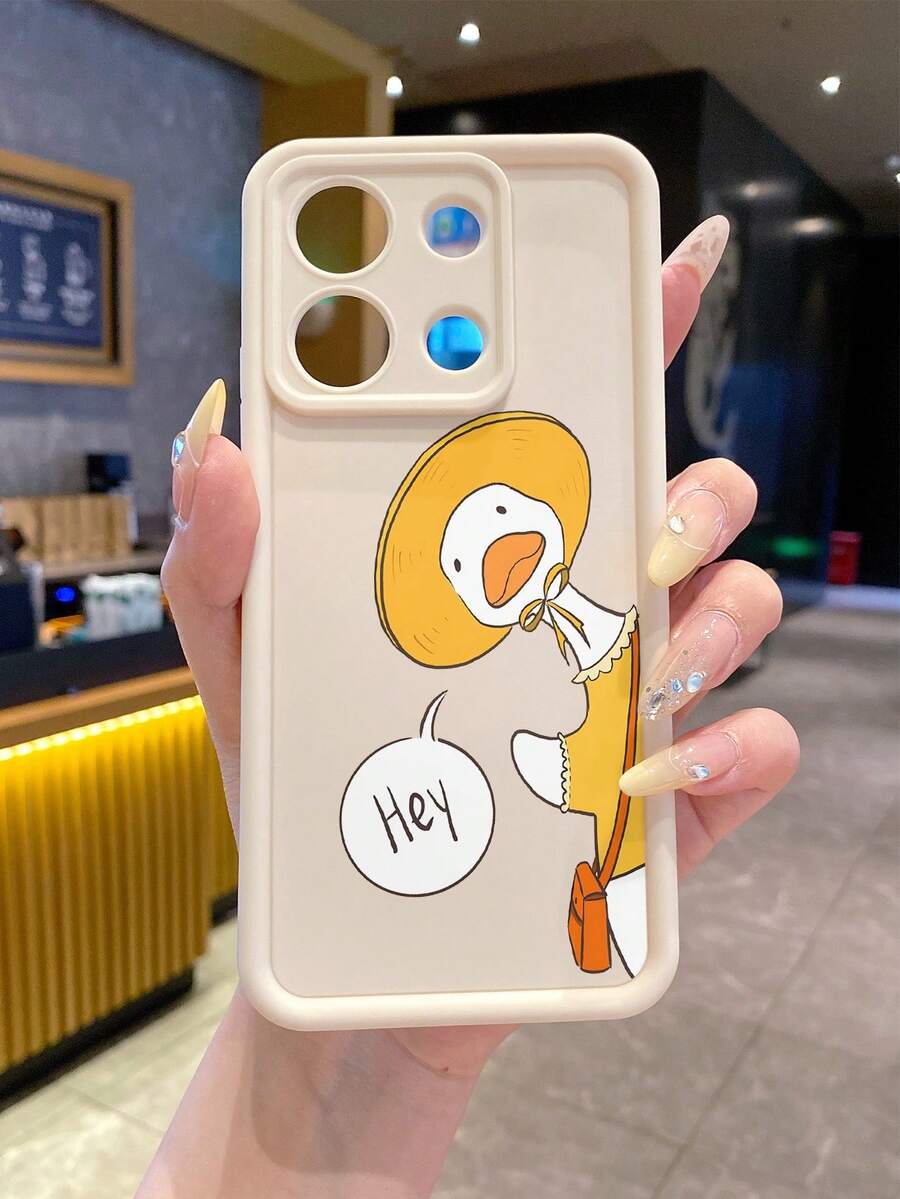1 ốp lưng điện thoại thời trang chất liệu TPU Android nguyên chất, họa tiết vịt vàng, bảo vệ ống kính, dày, chống rơi, chống vân tay, màu be cát kim cương, tương thích với Samsung/Transsion/HONOR/ - Màu be - Xem 1