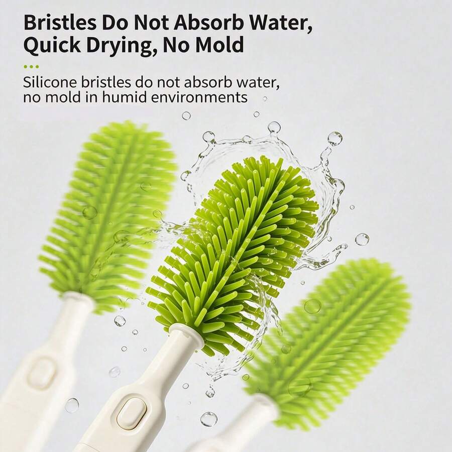 Hanging , 7 In 1 Cleaning Kit With Bottle, Nipple, Straw, Cup Rim & Crevice Brushes, Ring Removal Tool, Space-Saving Quick-Dry Design - Green - View 1