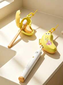 Cute Banana-Shaped Toothbrush Head Storage Box, Dust-Proof And Portable, With Lanyard And Hook. Its Dual-Compartment Design Can Store Manual Toothbrushes And Electric Toothbrushes Simultaneously, Suitable For Home Bathroom, Business Travel, Camping, Tourism And Other Occasions. - Multicolor - View 3