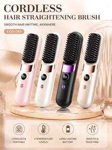 Wireless Straightening Comb, Portable Negative Ion Hair Brush, Rechargeable Straight & Curl Styling Comb, Smart Temperature Control With Digital Display, Anti-Scald & Hair Protection, Voluminous High Crown, Airy Bangs, Mini Travel Portable, Unisex - Multicolor - View 2