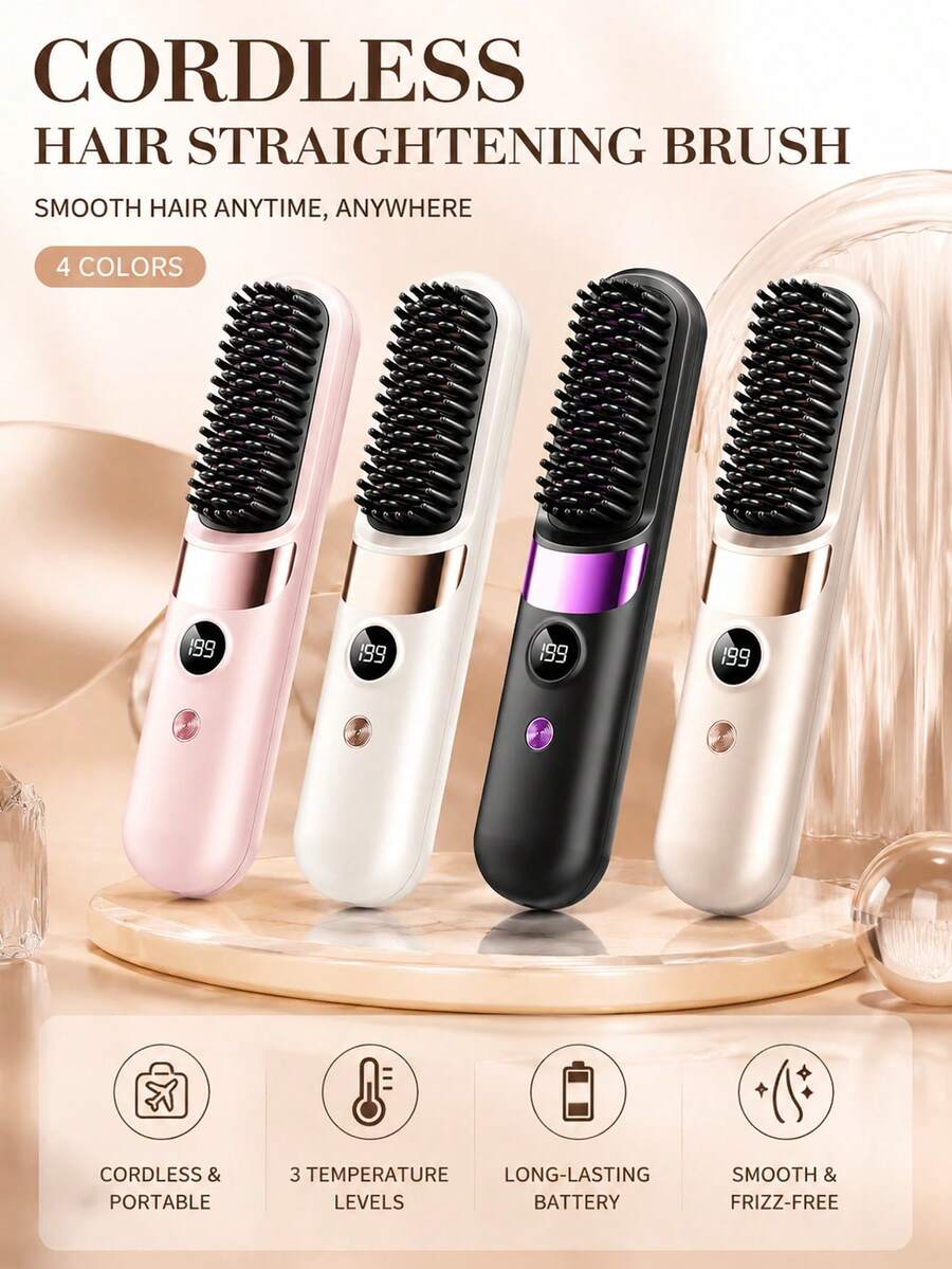 Wireless Straightening Comb, Portable Negative Ion Hair Brush, Rechargeable Straight & Curl Styling Comb, Smart Temperature Control With Digital Display, Anti-Scald & Hair Protection, Voluminous High Crown, Airy Bangs, Mini Travel Portable, Unisex