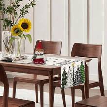 1pc Christmas Table Runner, Merry Christmas Plaid Christmas Tree Snowflake Print Table Runner, Holiday Table Home Decor, Accessories Not Included - Multicolor - View 5