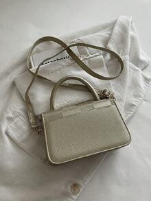 Solid Color Mini Fashion PU Designer Elegant Geometric Pattern Handbag - Gold - View 9