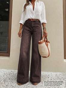 New Women's Denim Wide Leg Pants, High-Quality Fashion Casual Pants, Comfortable Fit, Suitable For All Seasons, Fashionable Daily Wear Fall - Coffee Brown - View 9