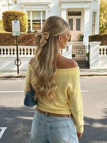 Women's Yellow Ribbed Knit Cold Shoulder Long Sleeve Sweater, Autumn/Winter Top - Yellow - View 5