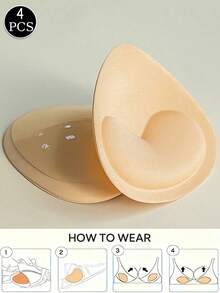 2/4 Packs Triangular Push Up Pads, Ultra Sticky Seamless Silicone Sponge Inserts Lift Nipple Covers For Swimwear Lingerie - Heart-shaped - View 1