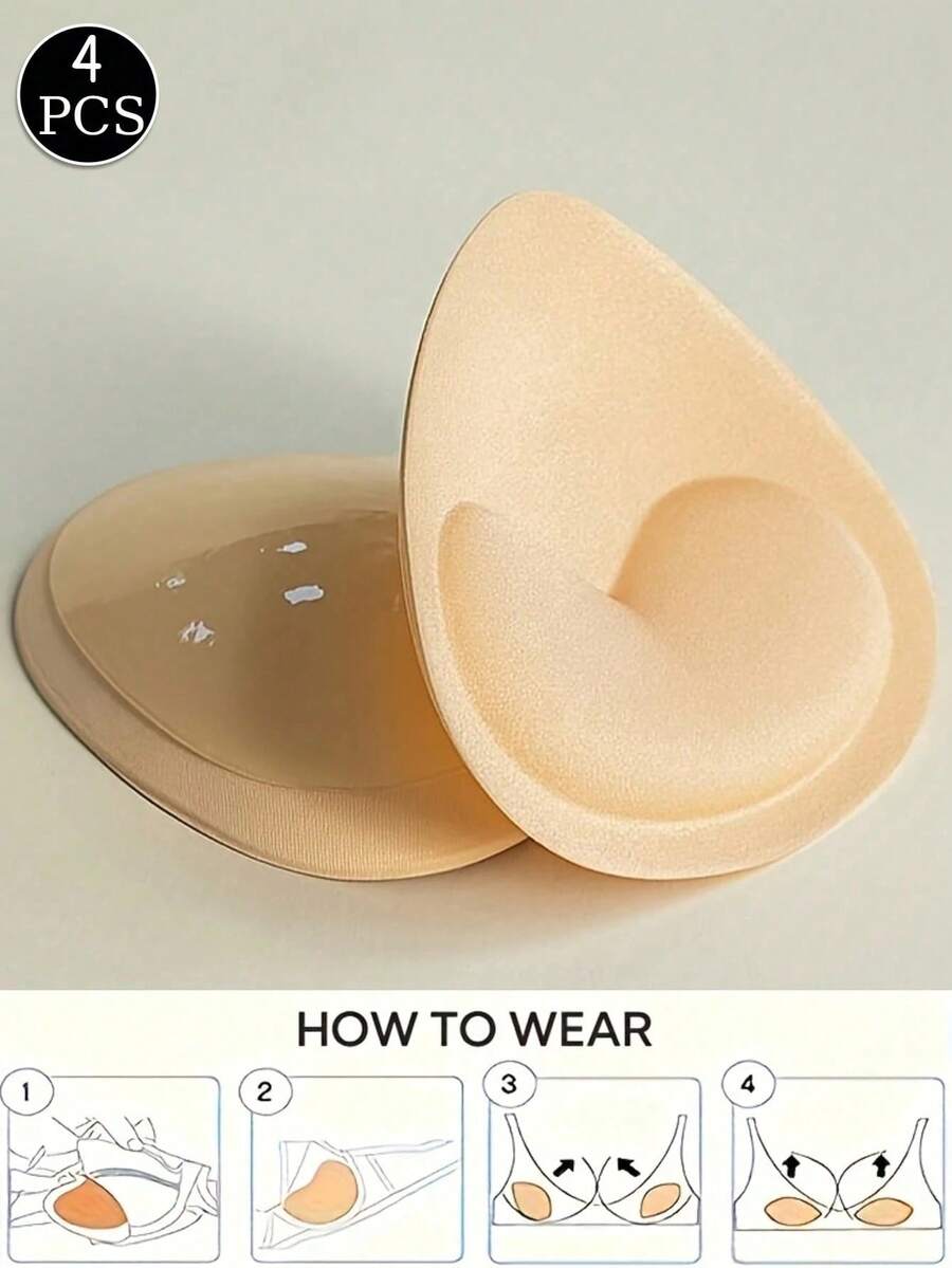 2/4 Packs Triangular Push Up Pads, Ultra Sticky Seamless Silicone Sponge Inserts Lift Nipple Covers For Swimwear Lingerie - Heart-shaped - View 1