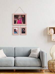 Vertical Wall Hanging 3‑Panel Collage Picture Frame Set, Connected By Hemp Rope, Wood‑Look Decorative Multi‑Opening Photo Display Frame, Ideal For Family Memory Travel Photos, Boho Home Wall Decoration For Living Room Entryway Housewarming Present - Multicolor - View 7