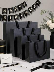 1/5pcs Black Premium Kraft Paper Bags, Suitable For Wedding, Christmas Party, Candy, Food, Cookie Packaging, Also Suitable For Fashion Clothing, Gift Packaging - Multicolor - View 2