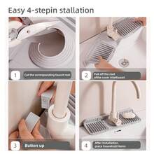 1pc Universal Size Silicone Faucet Drip Tray With Fastening Button, 6° Sloped Drainage Anti-Splash, Minimalist Practical Style, Gray/Green/Pink/Black Multi-Color Options, Long Strip With Opening, Kitchen Sink Bathroom Countertop Soap Sponge Storage Drying Mat - Multicolor - View 6