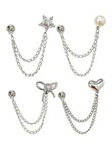1/4/8pcs Multi-Function Clothing Clips, Metal Star Heart Bow Design, Shirt Hem Clips, Cute Decorative Pants Leg Clips, Clothing Accessories Chain Clips - Multicolor - View 11