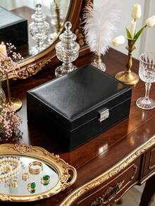 1pc Double Layer Large Capacity Jewelry Box, Portable Travel Jewelry Box, Gift Leather Jewelry Storage Box, Exquisite Display Packaging Storage Container, Jewelry Earrings, Necklace, Bracelet, Pendant Storage Display Box. - Multicolor - View 6