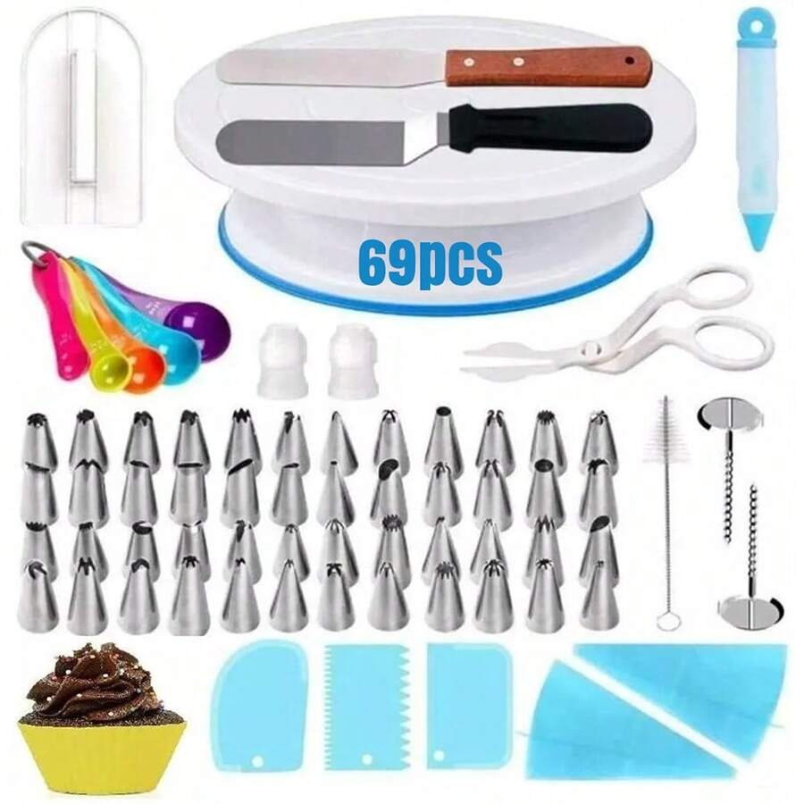 1set 11 Inch Cake Turntable (28CM) With 68 Pcs Decorating Kit, Cake Decorating Set - View 1