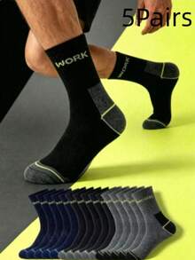 1/10/15/20/30 Pairs Men's Mid-Calf Work Socks, Reinforced Heel And Toe, Ribbed Mid-Calf Socks, Printed With Work-Themed Letter Pattern - Multicolor - View 6