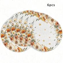1/4/6pcs Autumn Collection Warm Orange Floral Butterfly Wreath Hand-Painted Pattern Placemats, Made Of Polyester Fiber, Suitable For Home Kitchen Table Decoration And Party Scene Decoration - Multicolor - View 12