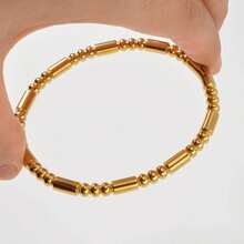 1pc Retro Luxury 18K Gold Plated 3D Cylindrical Golden Pearl Bracelet, Versatile Accessory For Women - Gold - View 6
