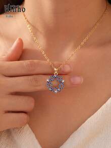 Hihho 1pc Evil Eye Floral Wreath Pendant Necklace, Multicolor Zirconia Options, Hollow Floral Wreath Circular Design, Inlaid With Evil Eye Pattern, Symbolizing Good Luck, Perfect Gift Accessory - Wreath - View 5