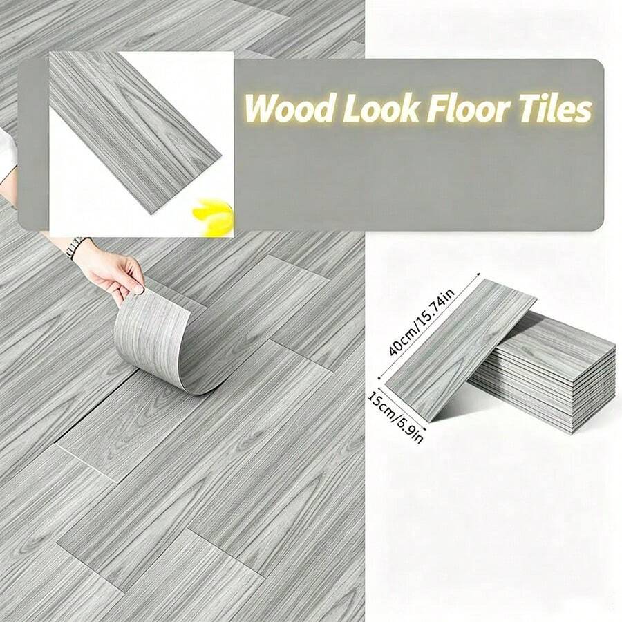 25pcs Wood Grain Long Strip PVC Self-Adhesive Floor Stickers, Thick Wear-Resistant Home Whole House Concrete Floor Renovation, Rental & Commercial Use - Floor Stickers 25pcs - View 1