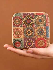 1pc Portable Vintage Jewelry Box, Fabric Storage Case For Earrings And Necklaces, Small Jewelry Organizer - Multicolor - View 5