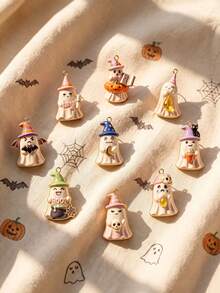 1pc Cute Mixed Style Ghost Halloween Enamel Pendant Witch Hat Skull Bat Ghost Stainless Steel Charm DIY Handmade Jewelry Craft Accessories - Multicolor - View 3