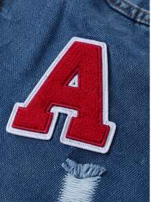 2pcs Tween Boys Autumn/Winter Vintage Street Style A-Embroidered Denim Jacket With Simple Slim Fit Distressed Jeans, Suitable For Outdoor Street Fashion - Dark Wash - View 8