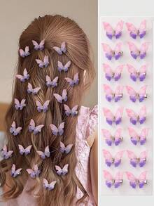 10pcs Girls Baby Double Layer Rhinestone Transparent Tulle Butterfly Small Hair Clips, Fairy Princess Cute Hair Accessories Headwear Hair Clips Bangs Clips Side Clips - Multicolor - View 7