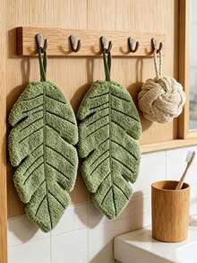 2pcs New Banana Leaf Pattern Hand Towels, Cute Creative Minimalist Style, Thick Soft Coral Fleece, Kitchen Bathroom Absorbent Cleaning Cloth - Green - View 7