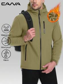 Cavva Jaket Softshell Pria Berkerudung dengan Lapisan Bulu Domba, Mantel Hangat dengan 5 Saku, Manset Bawah dengan Tali Serut yang Dapat Diatur, Cocok untuk Mendaki dan Aktivitas Luar Ruangan - Khaki - View 2