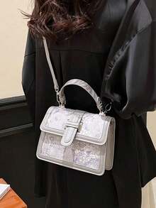 Classic All-Over Pattern Women's Small Square Handbag - Grey - View 2