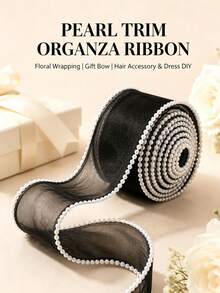 1PC/3PCS/5PCS Pearl Edge Mesh Ribbon, Exquisite Locked Edge Tulle Ribbon, Multiple Colors Available, Floral Bouquet Packaging, Gift Box Bow DIY Handmade Accessories, Atmospheric Decorative Ribbon - Transparent - View 10