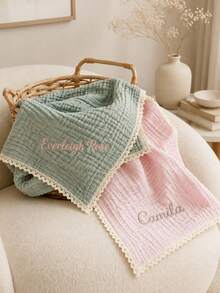 1PC Custom Embroidered Lace Hollow‑Trim Quilted Throw Blanket, Personalized Text Embroidery Solid Blanket With 7 Color Options, Home Decor Piece For Sofa Bedroom Couch, Thoughtful Holiday Gift For Household Family Members Daily Home Usage - Multicolor - View 3