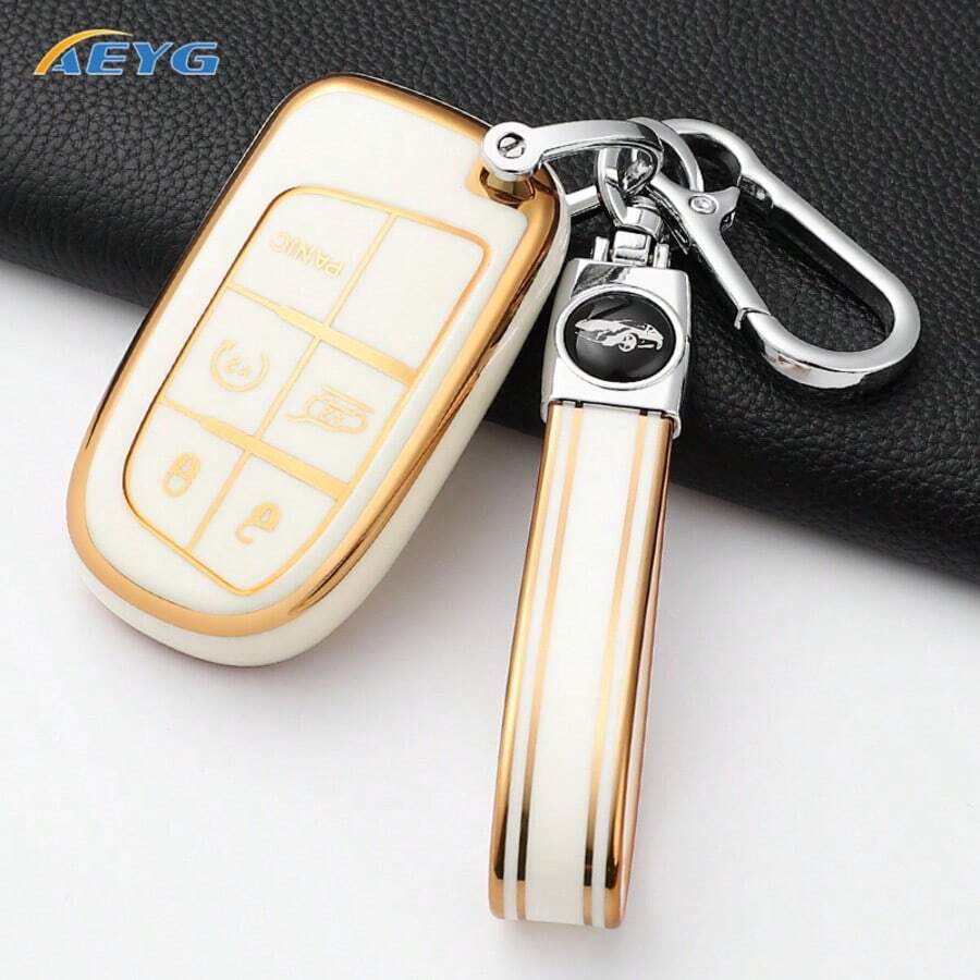 Soft TPU Car Key Case Fob With Keychain Designed For Jee P Renegade Compass Grand Cherokee For CHRYSLER 300C For Wrang Ler For DODGE Car Accessories - Model a - View 1