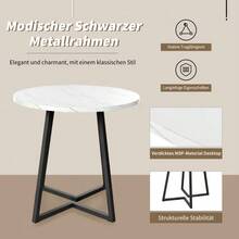 Round Dining Table (1 Piece), Kitchen Table, Unique Metal Frame, Modern Marble Pattern Dining Table, Suitable For Dining Room, Living Room, White/Black - White + MDF - View 4