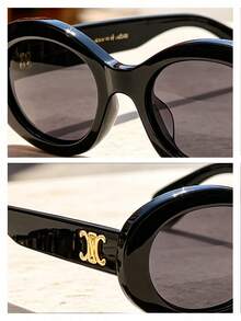 Celine Black Oval Frame Women's Sunglasses, UV Protection, Fashion Beach Summer Style - Black - View 7