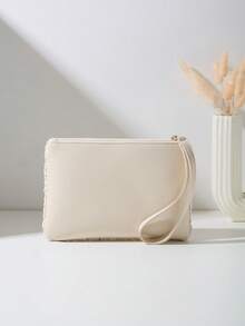 1pc Hollow Pattern Woven Women's Clutch Wallet, Suitable For Women And Girls To Use In Dinner, Evening Party, Shopping, Daily Commute, Travel And Other Occasions - Apricot - View 6