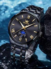OLEVS 3638 Men Watch Original Quartz Watch Stainless Steel Waterproof Luminous Large Dial Day Date Watches Luxury Men Box Reloi - Black - View 6
