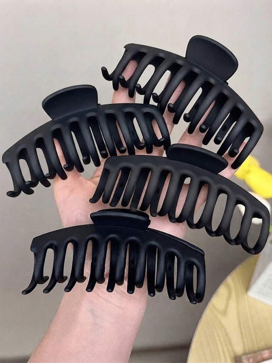 4pcs/3pcs/2pcs/1pc Large Matte Black Hair Clips, Non-Slip Strong Grip, French Design Women's Hairstyle Accessories - Black - View 1