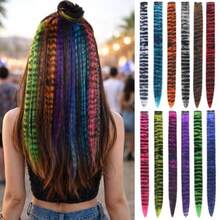 Q12 Colors Leopard Print Hair Extensions Clip Ins 18inch Colorful Raccoon Tail Hair Extensions Clip In Hair Accessories For Women 12pcs - Mixed4colors - View 2
