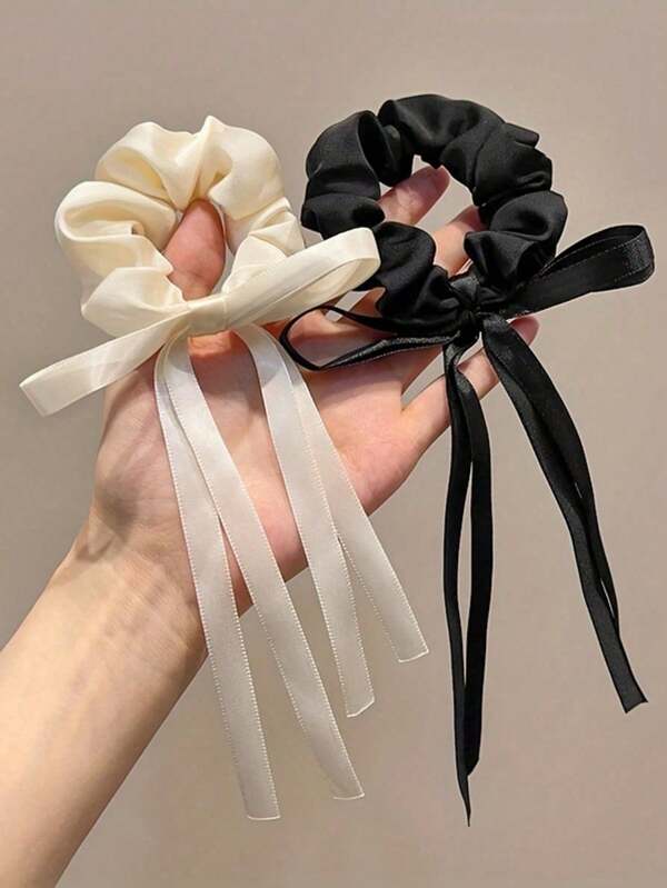 2pcs Women's Bow Streamer Hair Ties