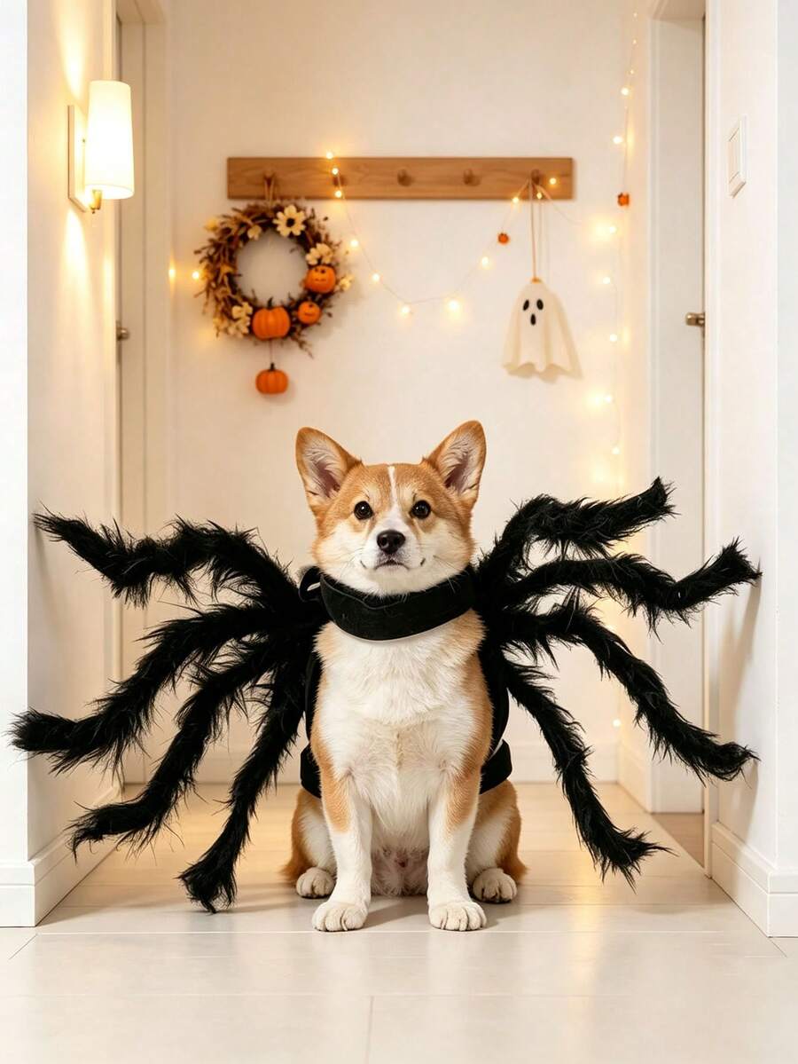 1pc Halloween Pet Spider Costume, Suitable For Cats And Small To Medium Dogs, Cute Cat Halloween Spider Outfit, Adjustable Pet Cosplay Set, Perfect For Home Parties - Multicolor - View 1