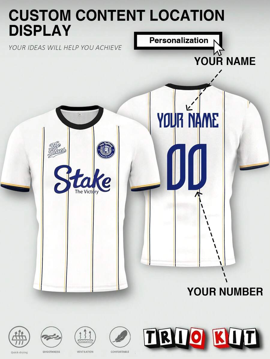 Personalized Custom Everton Football Jersey For Men & Lightweight Soft For Youth & Match, Training, Casual Wear & Gift