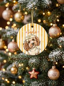Personalized Pet Portrait Ceramic Ornament: Dog Cat Photo Striped Ornament, Cute Ornament Gift For Pet Owner, Pet Memorial Gift, Christmas Photo Ornament - White - View 4