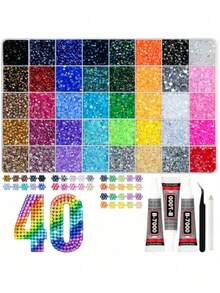 40,000pcs Jelly Rhinestone Set, Multi-Color 3mm Flat Back Resin Rhinestone Gems, Includes 3 Bottles Of 10ml B7000 Glue, Suitable For Diamond Painting DIY Crafts - Multicolor - View 2