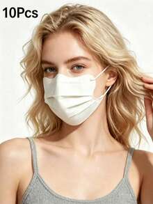 100/10pcs Individually Wrapped 3-Ply Disposable UV Protection Face Masks, Unisex Full Coverage Face Shield, Single And 10-Piece Packs Available, Suitable For Daily Outdoor Use - Multicolor - View 11