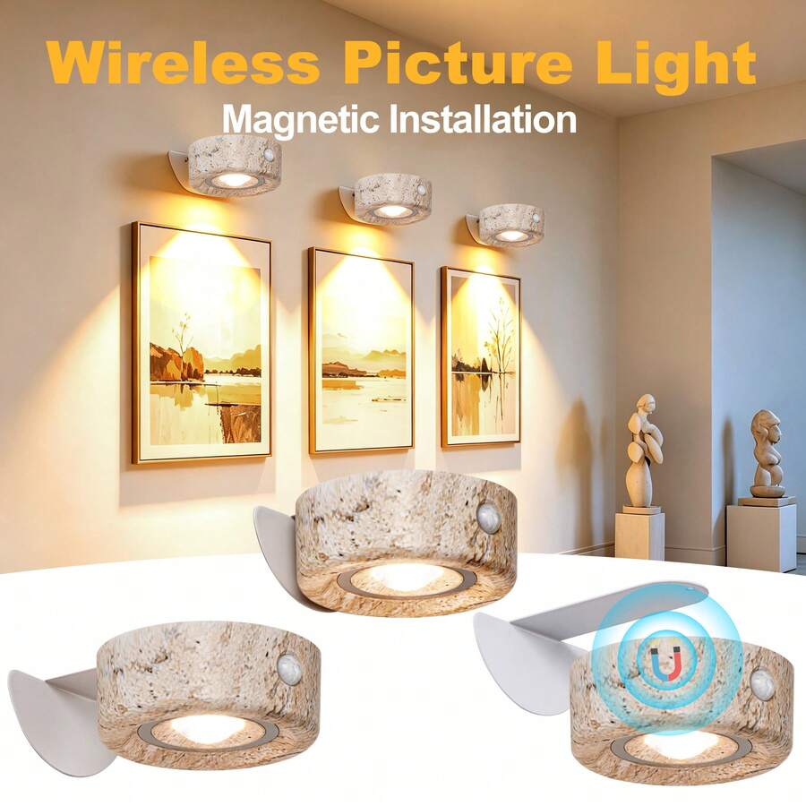1/2pcs LED Wall Mounted Art Light, Battery Powered Wall Picture Light, Smart Magnetic Wireless Wall Lamp, Home Decor Wall Spotlight, Touch Dimmable, 3 Lighting Modes, Suitable For Framed Artwork And Portrait Lighting Display