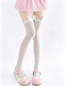 1/2 paires de chaussettes hautes mignonnes pour femmes avec oreilles de lapin 3D, chaussettes hautes douces, convenant pour Lolita, cosplay, costumes d'Halloween - Multicolore - Voir 8